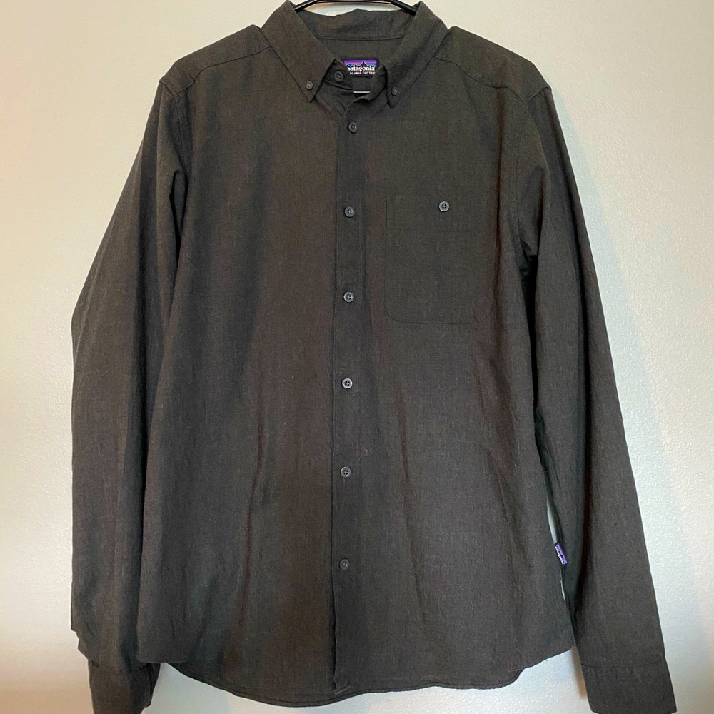 Men’s Patagonia Long-Sleeved Vjosa River Pima Cotton Shirt, Forge Grey, Medium